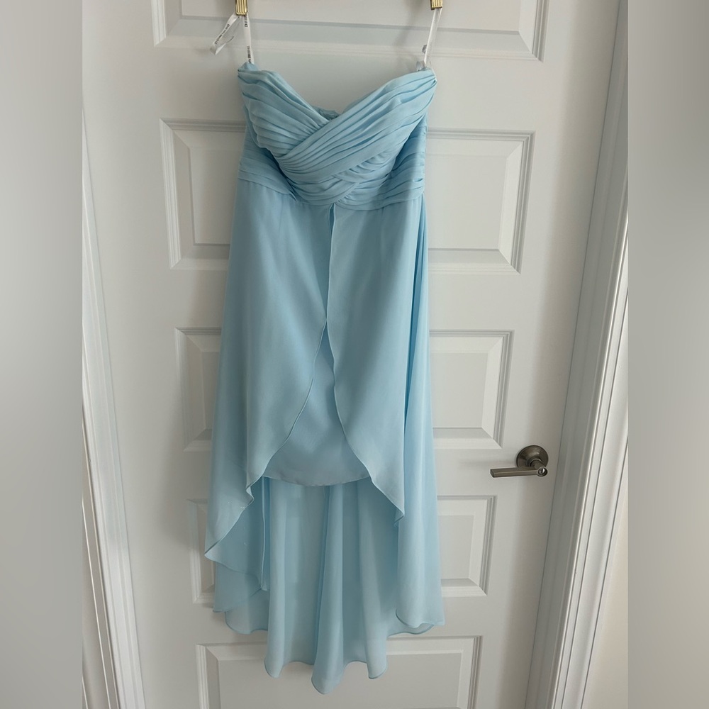 David’s Bridal Strapless Chiffon Gown Blue Size 10